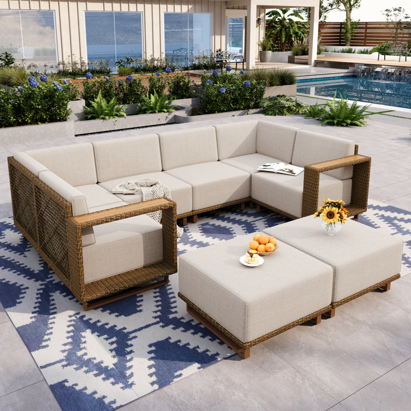 8-Person Wicker U-Shaped Patio Sectional with Ottomans