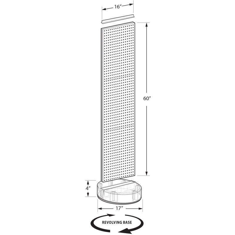 Two-Sided Pegboard Floor Display On a Revolving Round Studio Base: Spinner Rack Stand. Panel Size: 16"W x 60"H