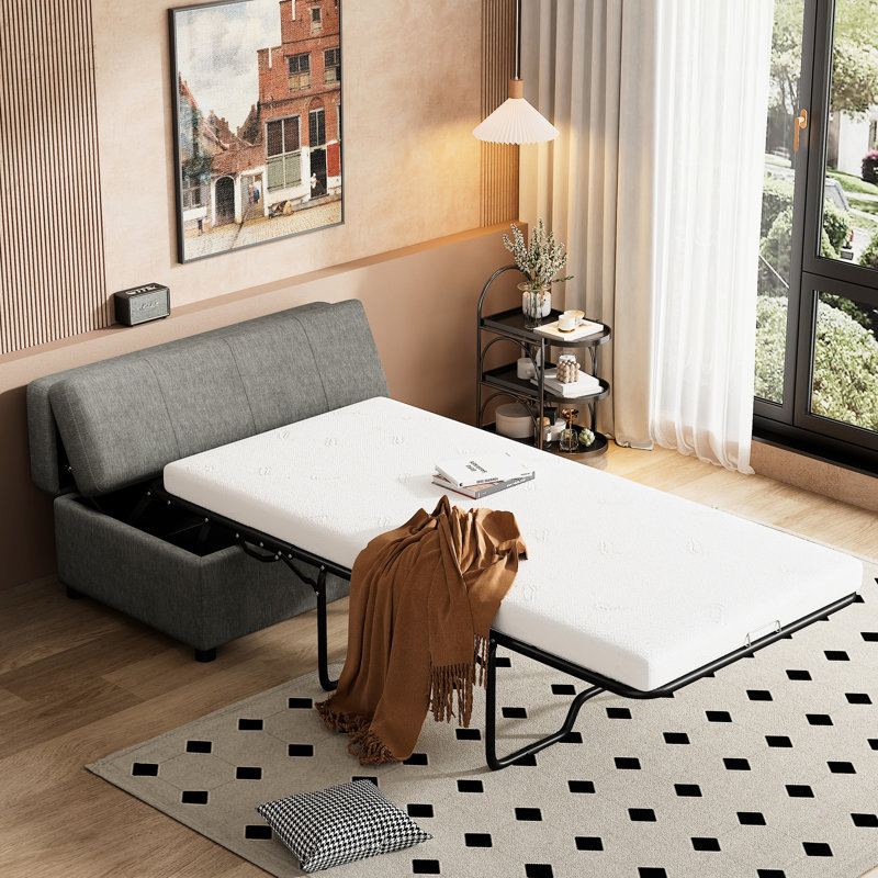 Lit simple gris foncé avec matelas et refroidissement du tissu, Gris foncé