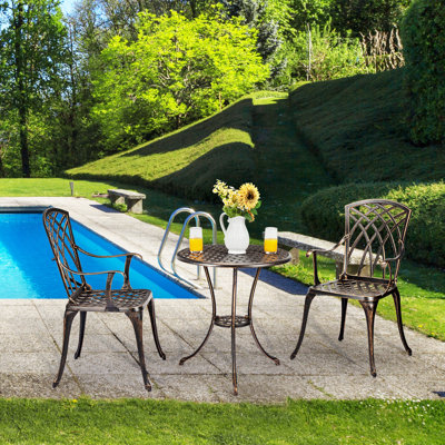 3Pack Cast Aluminum Terrace Bistro Dining Table, Terrace Table And Chairs With Umbrella Holes,Brown by gaomon