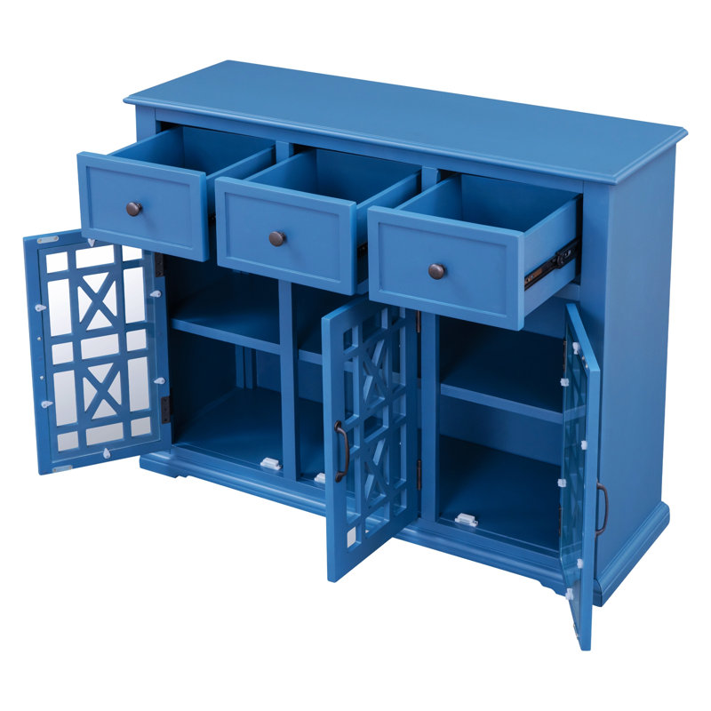 Armoire d'appoint vintage à 3 portes, armoire d'entrée et console Zohe, Bleu foncé