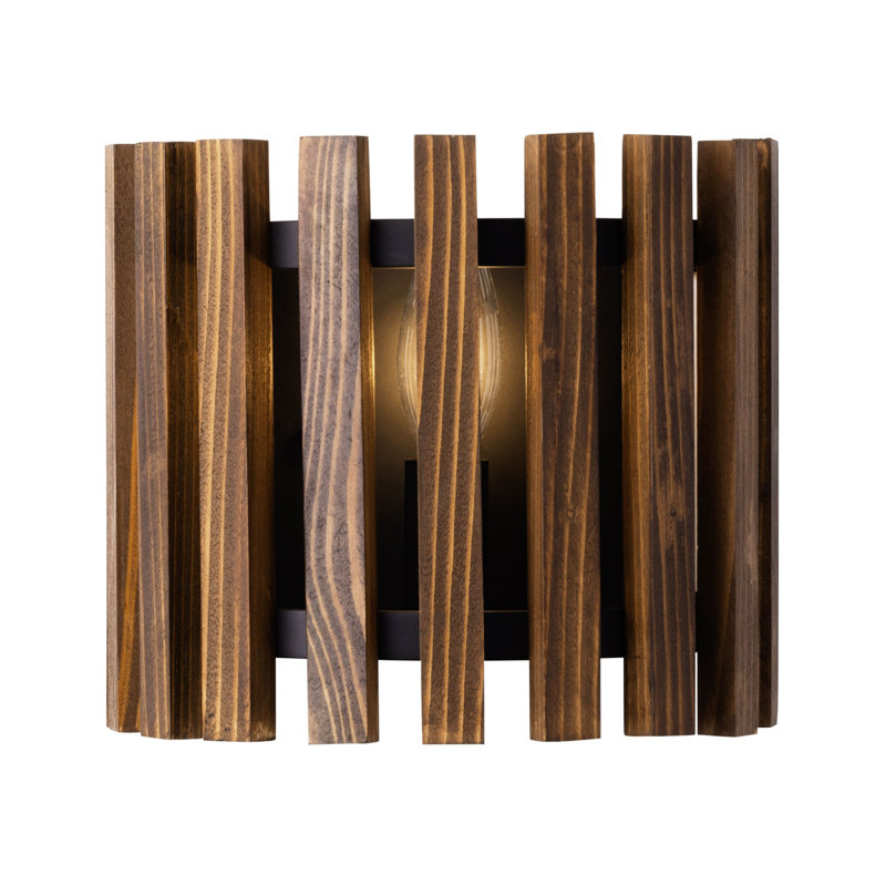 Applique murale 1 lumière Suratto - noir mat / noyer moyen, Brun