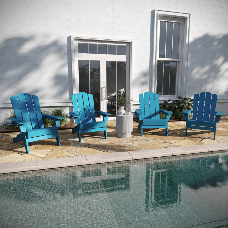 Set Of 4 All-Weather Adirondack Chairs With Cupholders, Blue