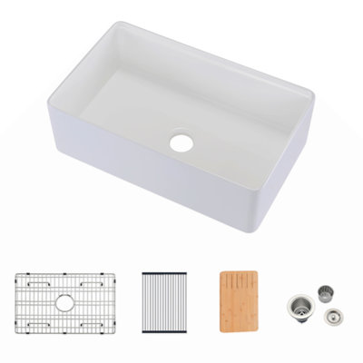 Évier de cuisine de ferme en argile réfractaire L 33 po x l 20 po avec accessoires Fireclay