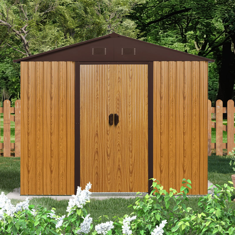 Long-Lasting 8Ft X 4Ft Metal Shed - Coffee For Outdoor Storage Purposes 8X4 Ft With Anchors Stability Patio, Coffee