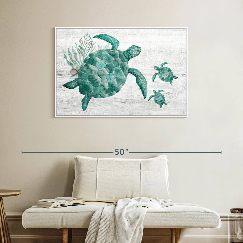 Famille de tortues en bois, Cadre flottant blanc, 40 po x 27 po