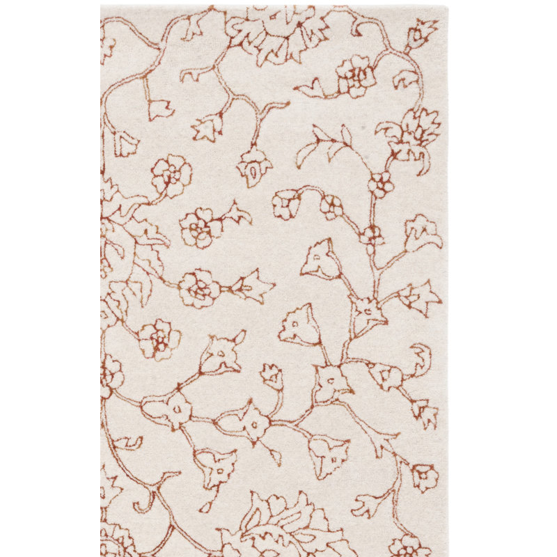 Dupin Hand Tufted Wool/Viscose Floral Rug in Ivory/Rust, Runner 2'3" x 8'