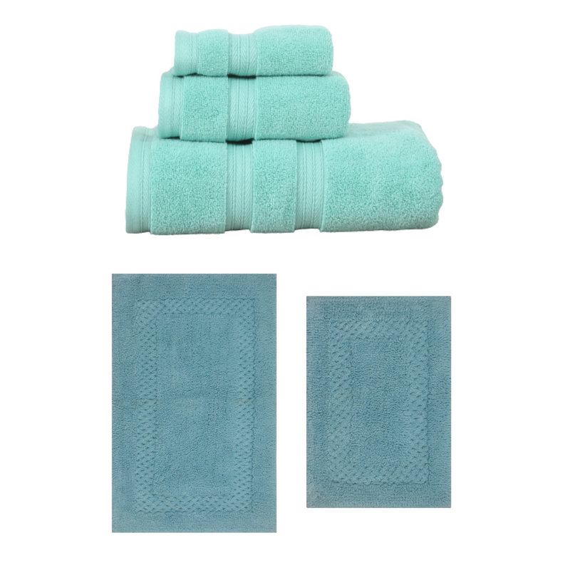 Ensemble de serviettes de bain et tapis de bain Bublitz Classy, Bleu, Ensemble de serviettes de bain 6 pièces et ensemb