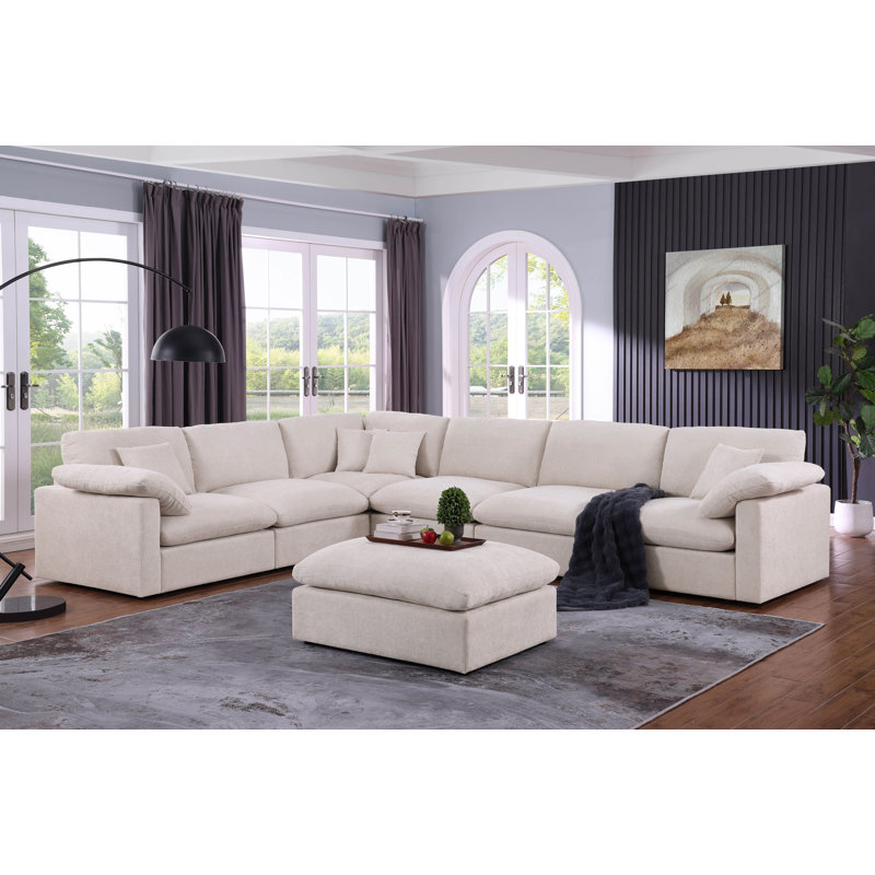 7 - Piece Modular Oversized Reversible Corner Sectional Sofa Cloud Couch, Beige Polyester Blend