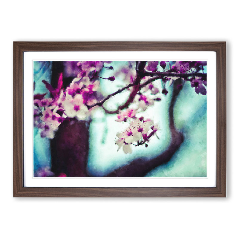 Pink Cherry Blossom Flowers Vol.10 - Framed Print, 27cm H x 36cm W x 2cm D, Walnut Framed