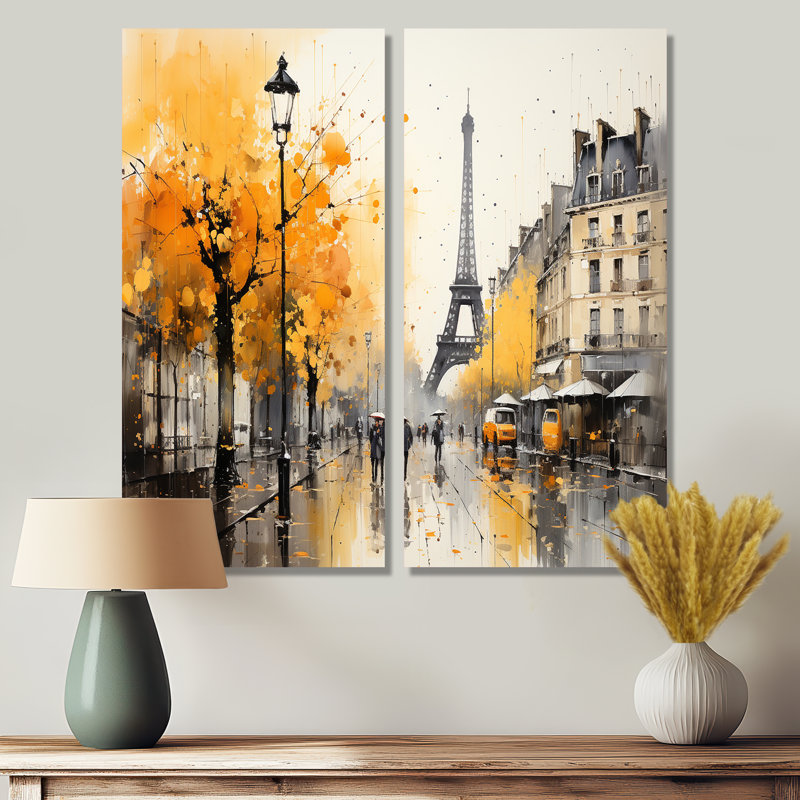 Jaune et gris, art de rue parisien - impressions d'art traditionnelles vertes sur toile, H 20 po x l 24 po, Toile tendue
