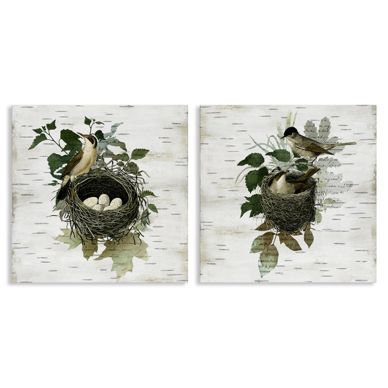 Ensemble de 2 toiles rustiques nichées d'oiseaux, design par Susan Arnot, H 17 po x l 17 po