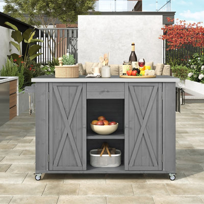 Outdoor Kitchen Island with Stainless Steel Top, Ample Storage, and Built-in Bottle Opener for Versatile Outdoor Use