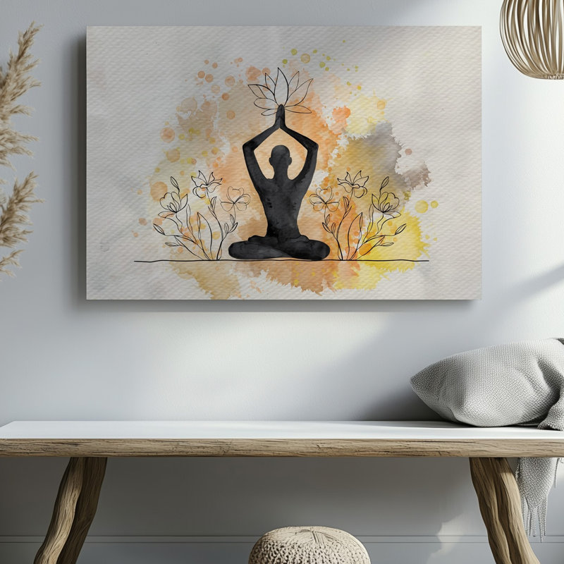 Toile, "Sereine and Harmonious Illustration", mettant en vedette une silhouette d'art mural dans une pose méditative