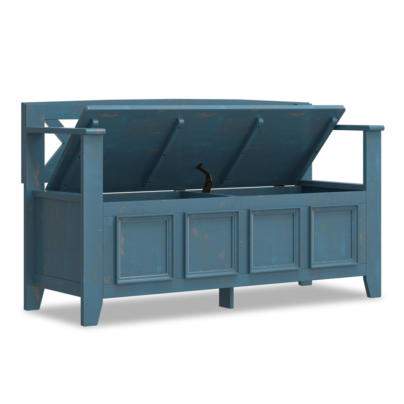 Banc de rangement en bois massif Amherst, Bleu