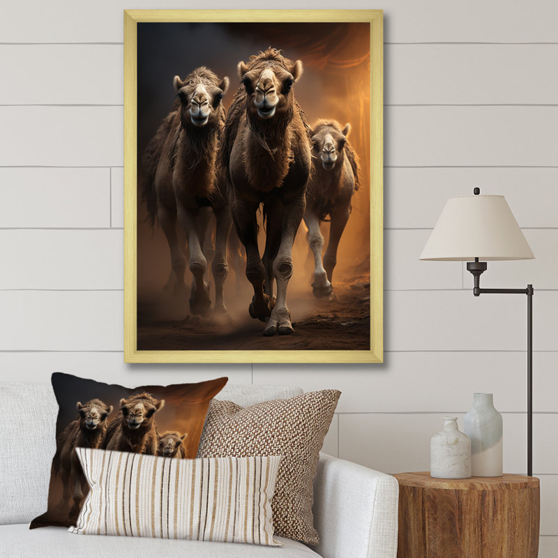 Keerthana Camels Desert Symphony - impression, H 20 po x l 12 po x P 1 po, Cadre doré à une seule photo