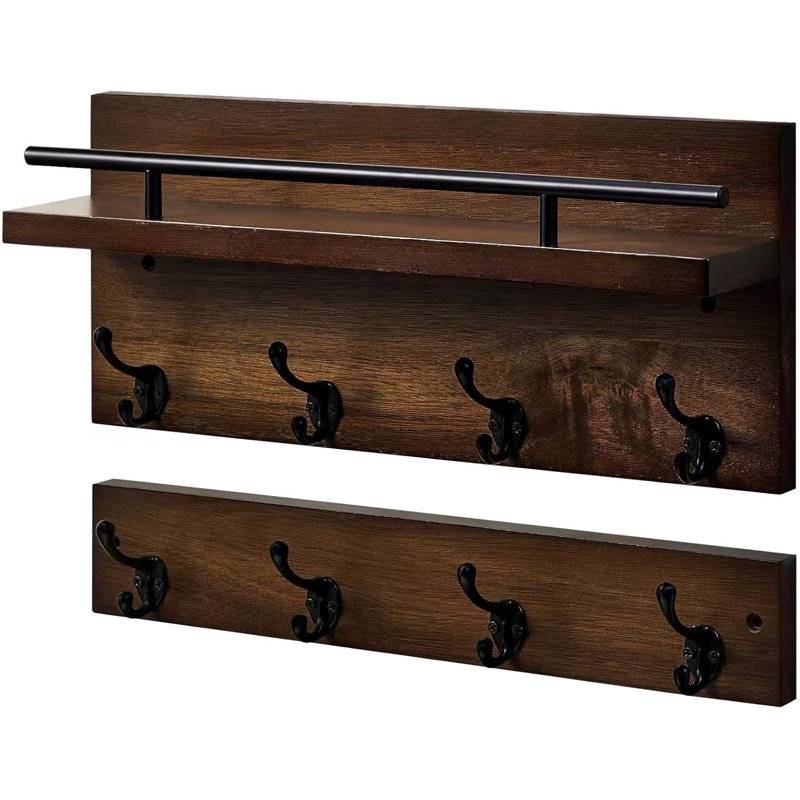 Portemanteau mural avec étagère, porte-clés en bois