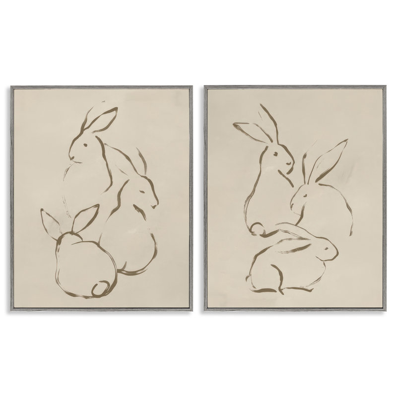 «Earthtone Sitting Rabbits S Croquis», ensemble de 2 giclées encadrées par June Erica Vess, H 20 po x l 16 po