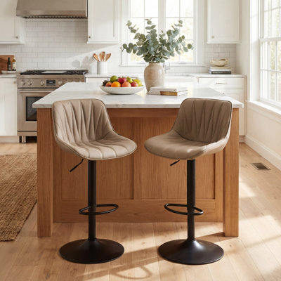 Modern Height Adjustable Swivel Bar Stools Upholstered Leather Barstool Kitchen Island Chairs with Metal Frame