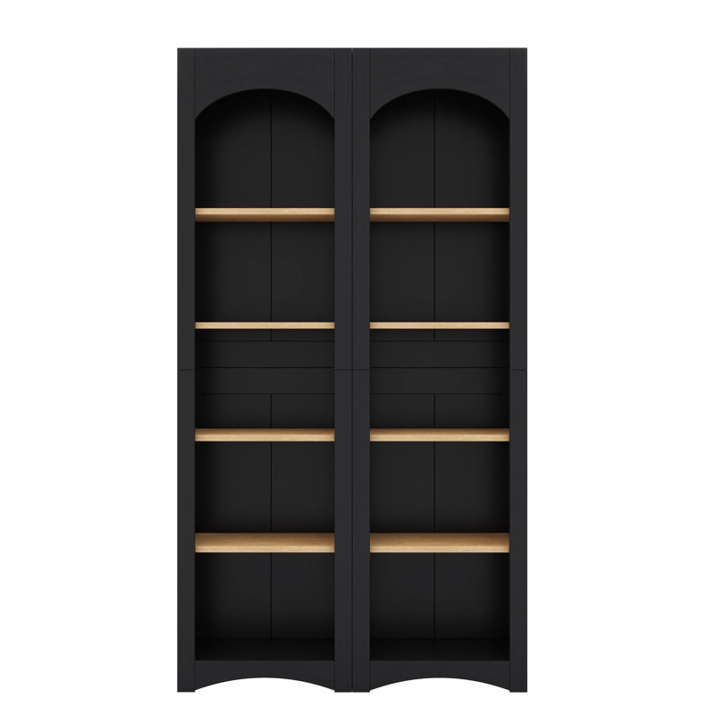 Bibliothèque moderne à 5 niveaux, ensemble de 2 bibliothèques, ensemble de rangement bicolore avec tablettes réglables, Noir