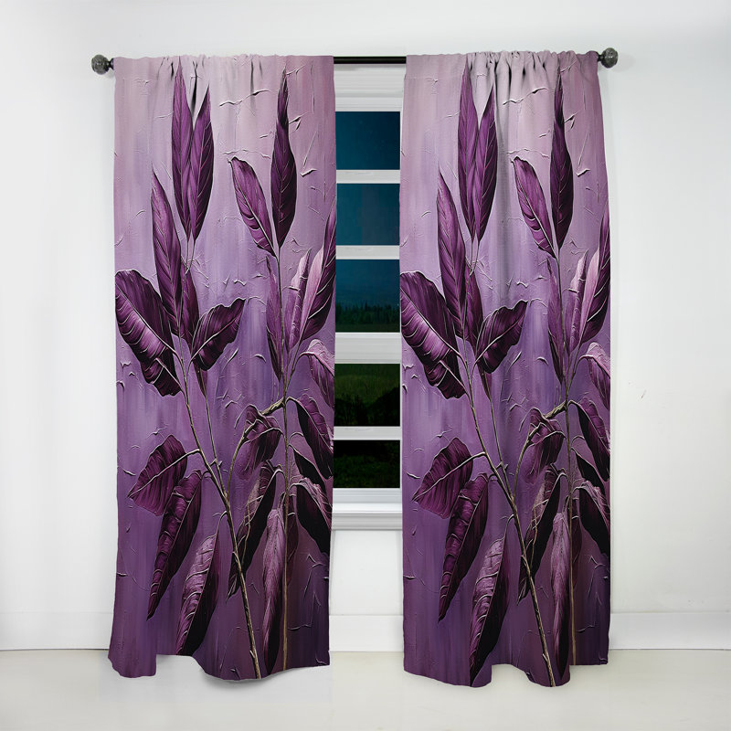 Purple Leaves Plum Precision II - Leaves Curtain - Room Darkening Floral Curtain - 1 Panels, 52" W x 63" L