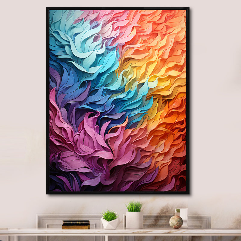 " Multicolor Op Art Vibrant Oscillations ", 20" H x 12" W, Black Picture Framed