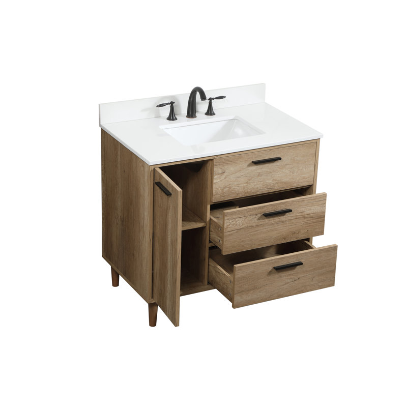 Baldwin 36'' Single Bathroom Vanity with Engineered Marble Top, Natural Oak