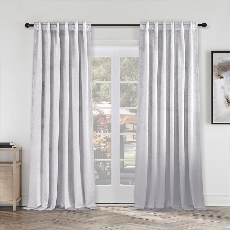 Paire de rideaux occultant avec passe-tringle Ike, Gris blanc, L 52 po x L 84 po