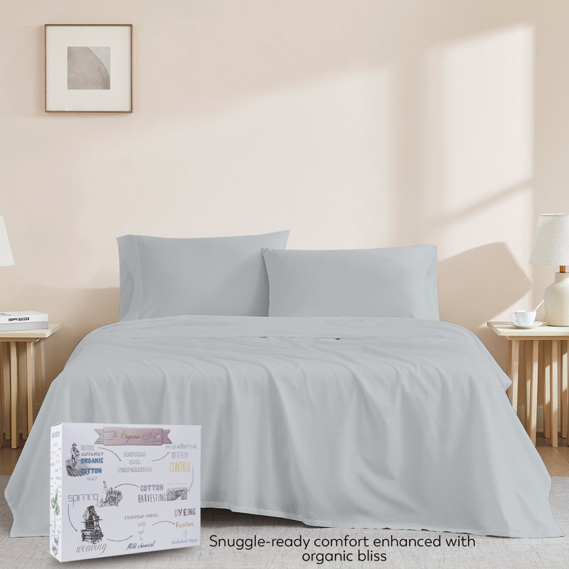 Ensemble de draps durables et légers 100% coton durable et respirant, Grand, Gris clair