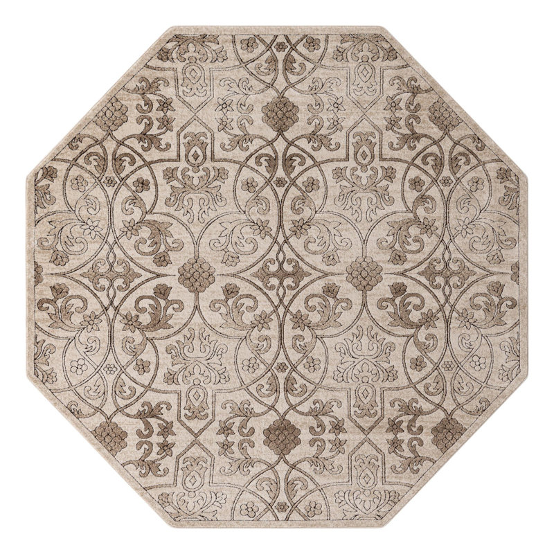Tapis oriental beige foncé Derby, Octogone 7 pi 10 po x 7 pi 10 po