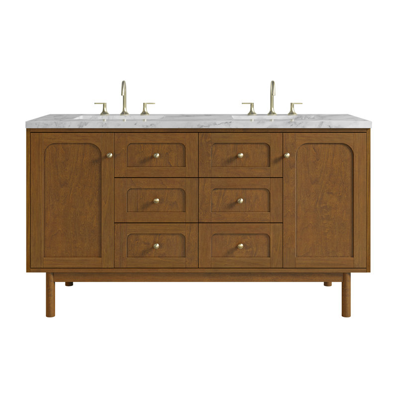 Laurent 59.88'' W Double Vanity, Honey Oak, Carrara White, Widespread