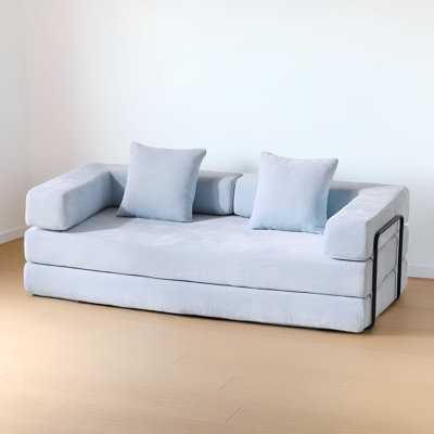 76.7" Multi-Functional Sleeper Convertible 3-Seater Floor Sofa Bed with Pillow Back Support, Chenille Fabric