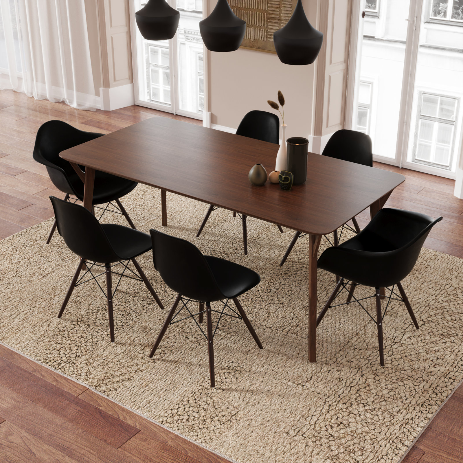 Jordan Side Chair, Black, Walnut