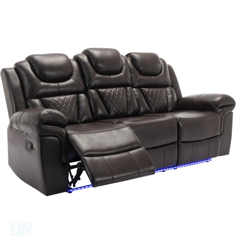 Fauteuil inclinable manuel de cinéma maison avec console centrale, bande lumineuse à DEL et plusieurs ports de charge pour un confort ultime
