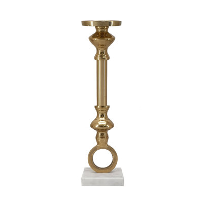 Gold Aluminum Pillar Candle Holder with White Marble Base