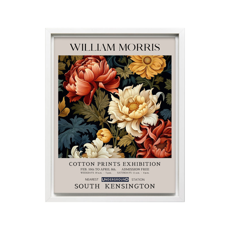 William Morris - pivoine no 1, Canvas, White Framed, 11"H x 14"W