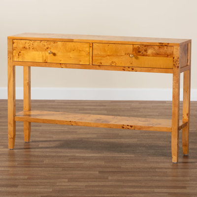 Dusten Modern And Contemporary Natural Light Mappa Burl Wood 2-Drawer Console Table