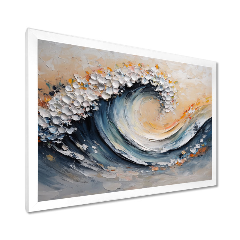 Onnen Great Waves Of Abstract Coastal Horizon - Abstract Minimalism Wall Art, Single Picture Framed, 12" H x 20" W, White