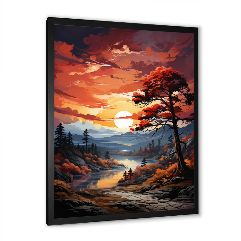 «Pine Tree Crimson Serenade II», reproduction sur toile, Cadre photo noir, H 40 po x l 30 po x P 1,5 po