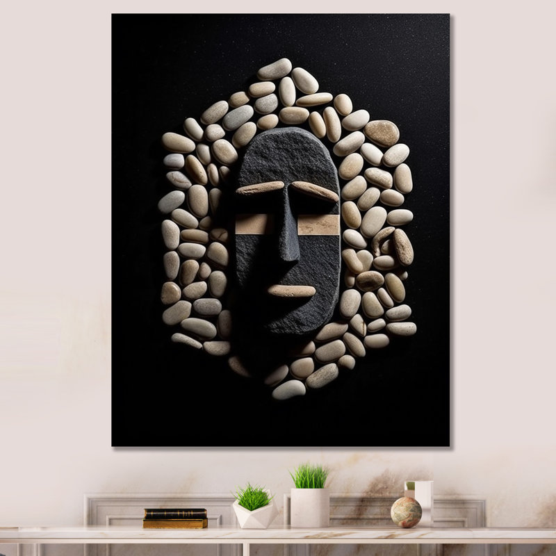 Masque tribal africain noir et blanc II - reproduction sur toile, H 44 po x l 34 po x P 1,5 po, Toile tendue