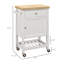 Chariot de cuisine, îlot de cuisine roulant avec plateau en bois d'hévéa lisse, surface de bloc de boucher étroite sur roulettes avec tiroir de rangement et armoire