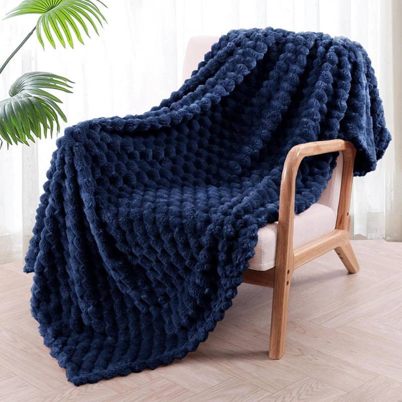 Knitted Throw Blanket, Navy