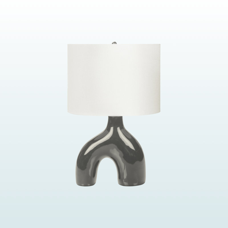 Ryo Ceramic Table Lamp in Dark Gray and Ivory Shade, 25.06'' H X 16.37'' W X 10.81'' D
