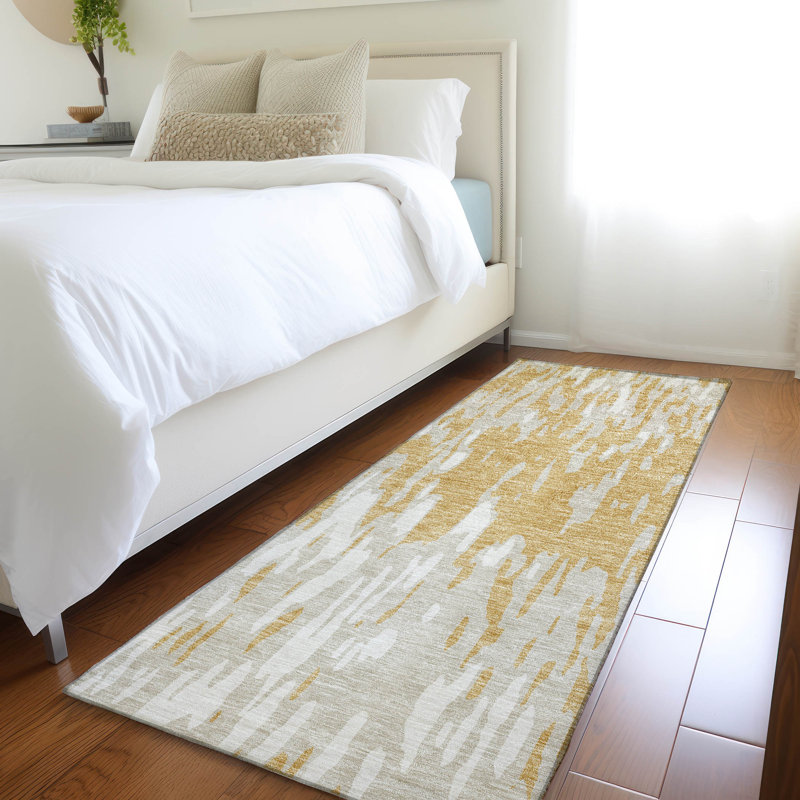 Premium Machine Washable Prisco Gold Rug, Runner 2'3" x 7'6"