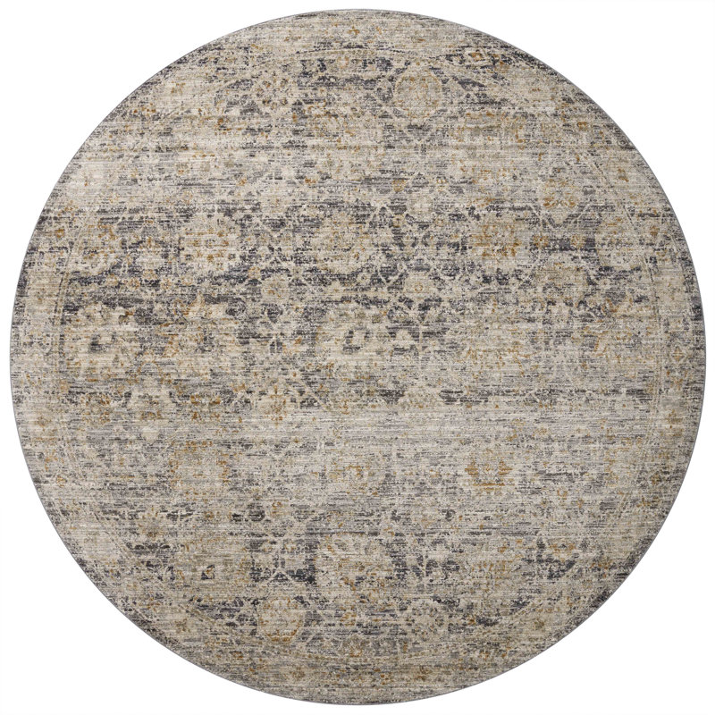 Tapis gris anthracite / doré Jean Stoffer x Loloi Katherine, Rond 7 pi 10 po