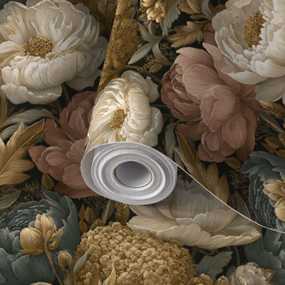Papier peint adhésif peler et coller en PVC, revêtement mural auto-adhésif amovible avec motif de pivoines superposées Botanical Garden, imperméable pour la décoration intérieure - Rouleau