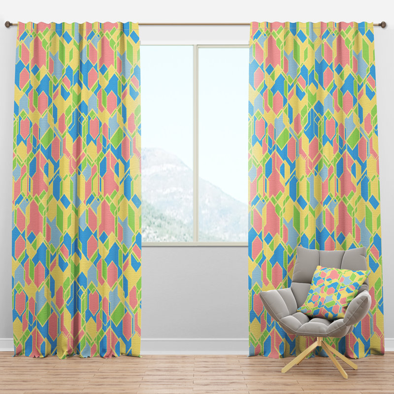 Panneau de rideau simple semi-transparent géométrique Mid-Century, l 52 po x L 120 po