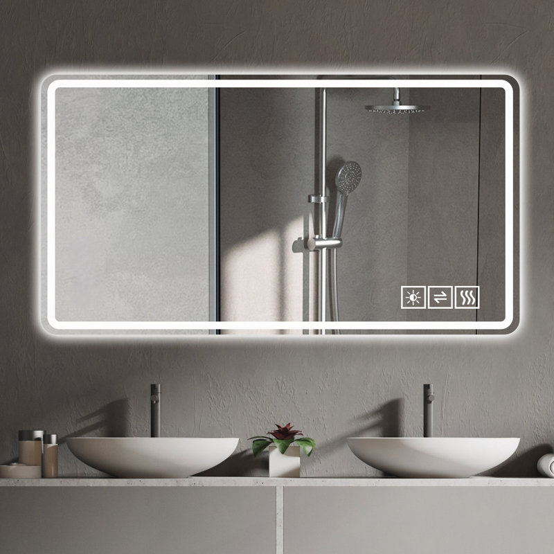 Miroir de salle de bain avec lumières à DEL avant et rétro-éclairé, anti-buée, pour miroirs de salle de bain à fixation murale, 3 couleurs et 5 niveaux de luminosité, horizontal / vertical