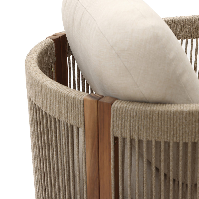 26.7'' W Outdoor Solid Wood Patio Armchair with Handwoven Rope Backrest