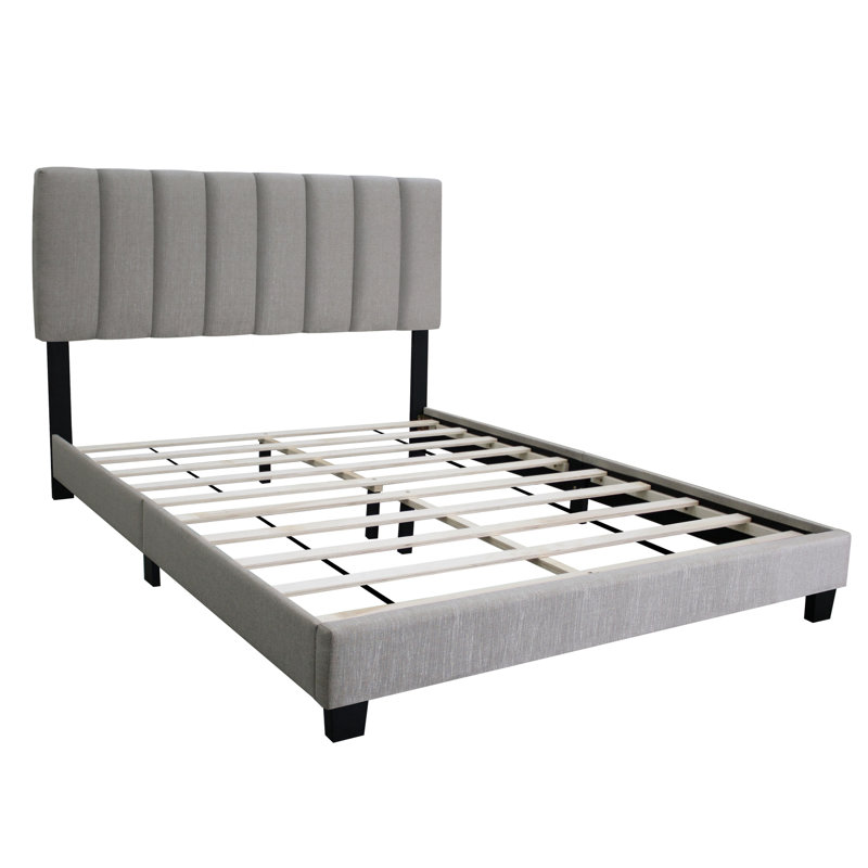Grand lit tapissier gris réglable, zone de silhouette épurée de style rétro, zone de construction silencieuse, deux réglages de hauteur, pas de sommier, assemblage facile et vérification de l'hygiène pour grand lit
